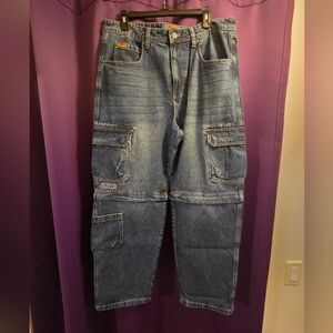 Blue Empyre Denim Y2K Style Mens Baggy Cargo Jeans With Detachable Pants.